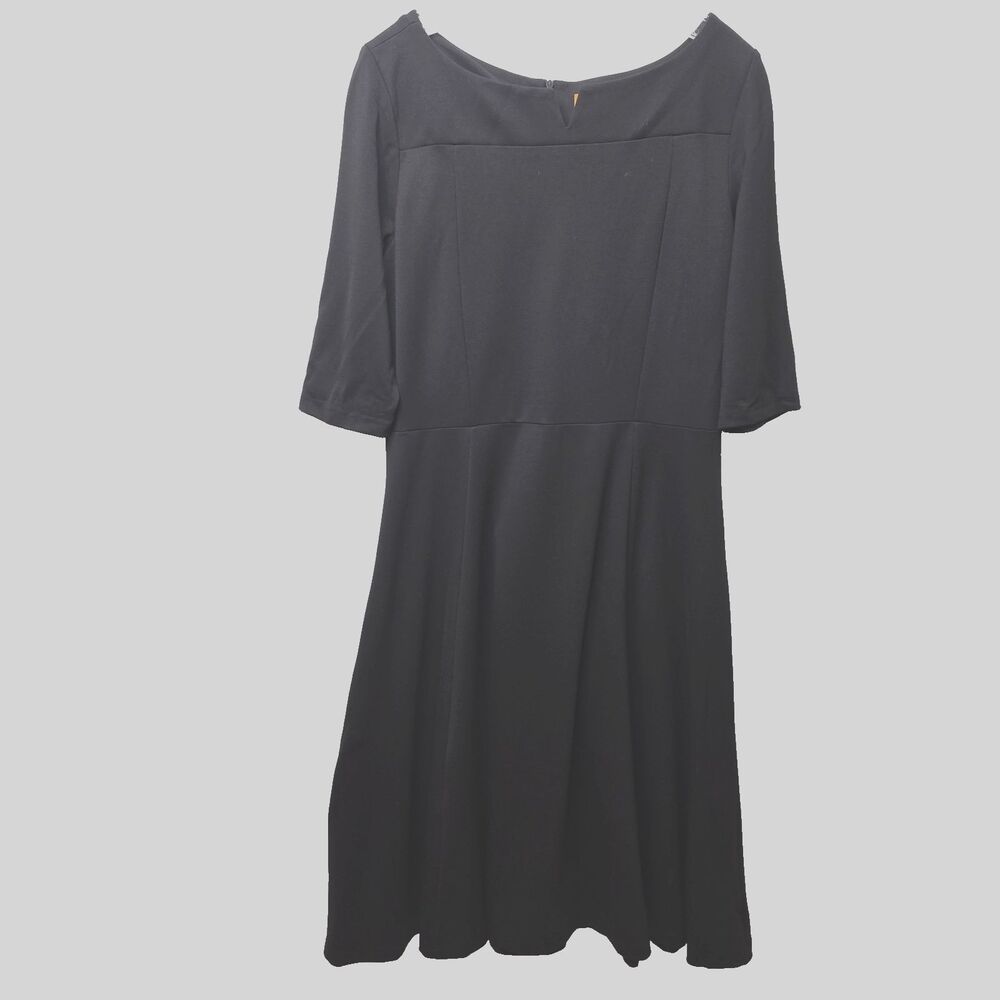 MARY CRAFTS Black Ponte Knit 3/4 Sleeve A-Line Dress Retro Midi Zipper Size 14